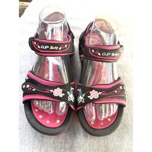 Gold Pigeon Strappy Womens Sandals Black Pink EU39/US 8.5 Style 5991W Rhinestone